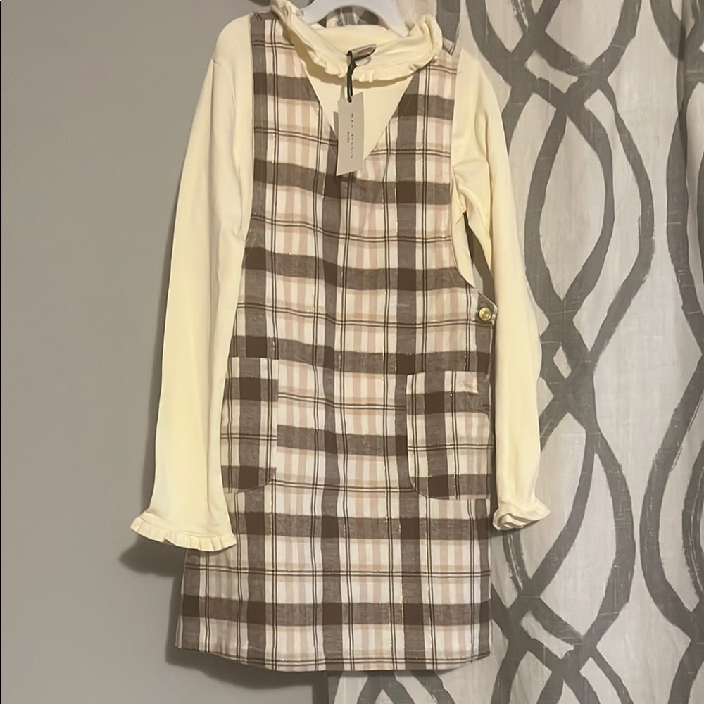 Plaid Pinafore Dress with Cream Long Sleeve
